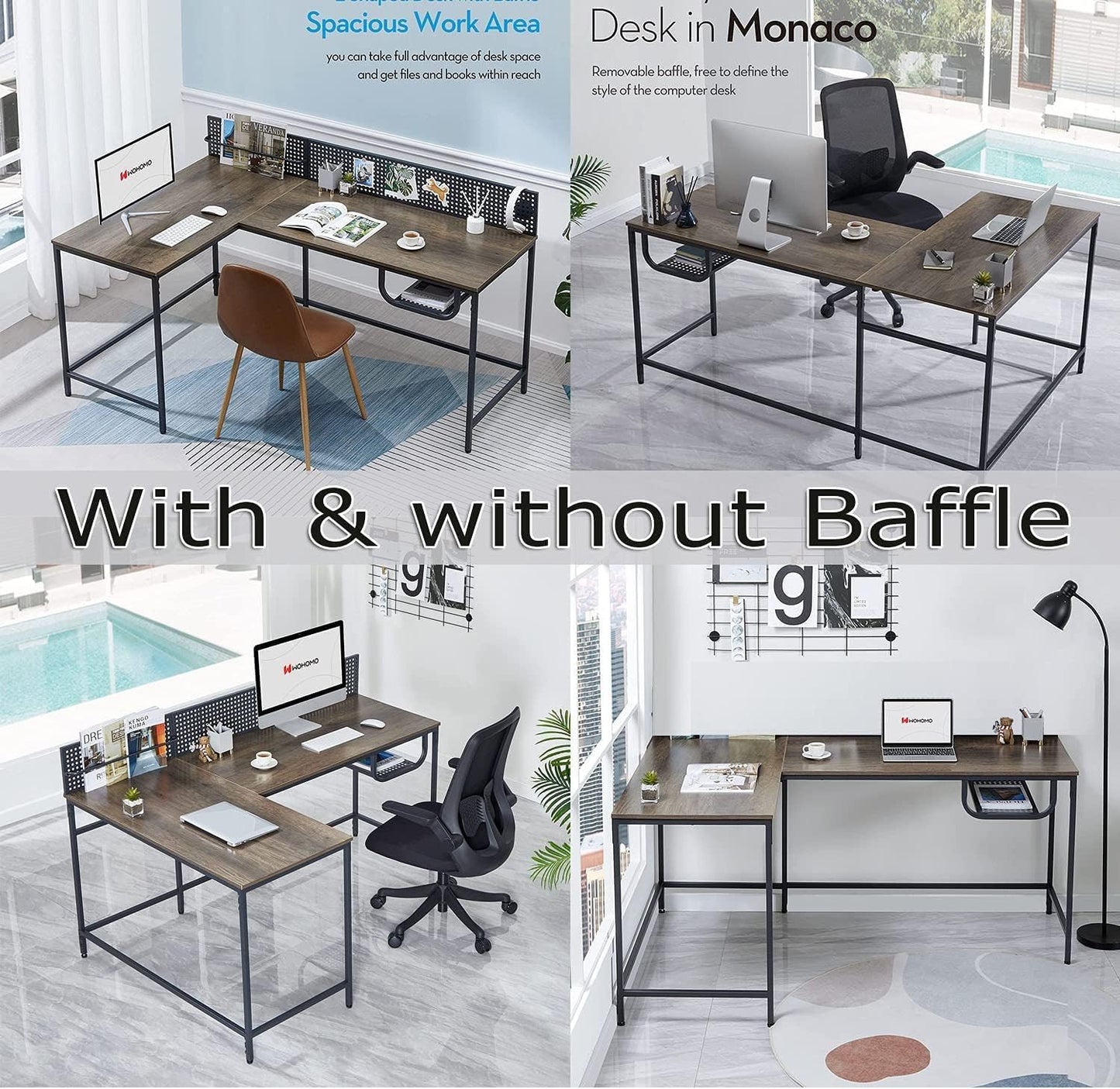 L Shaped Desk 65 Inch No Screw Quick Lock Computer Desk with Storage Basket Gaming Corner Writing Workstation Table with Shelf for Home Office Easy to Assemble, Walnut