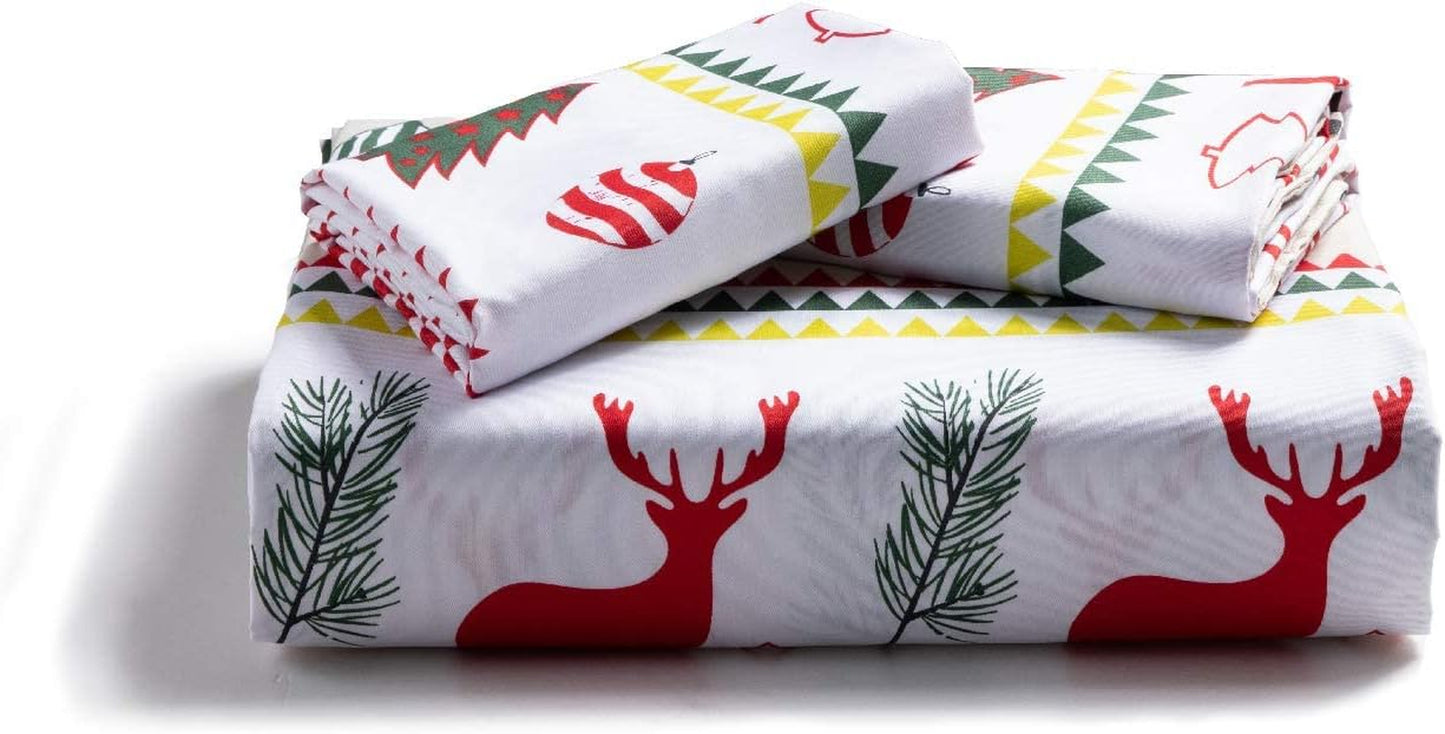 Christmas Duvet Cover Set, 3 Pieces King Size Comforter Cover Set 90"X104", Super Soft New Year Holiday Bedding Set, Red with White Christmas Reindeer
