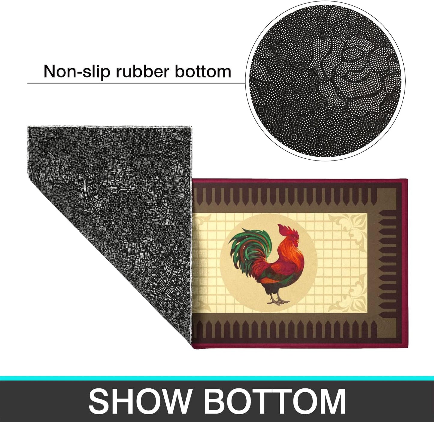 Rooster Kitchen Rug Rooster Rugs Set of 2 Kitchen Rug with Rooster Non-Slip Kitchen Rugs and Mats Floor Mat Doormat Runner Rug for Kitchen, Laundry, Living Room, Front Door