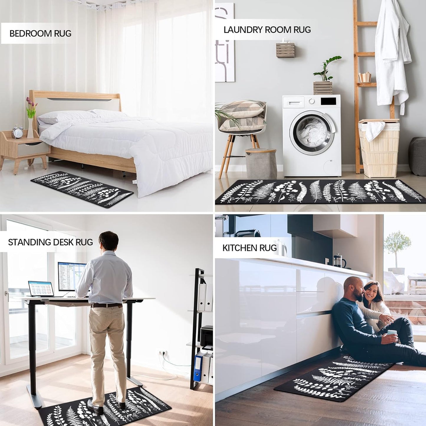 Kitchen Mats for Floor Kitchen Rugs Set Waterproof Cushioned anti Fatigue Non Slip Kitchen Mat Kitchen Sink Mats for Floor, Laundry, Bathroom, Office,17"X47"+17"X29", Black and White