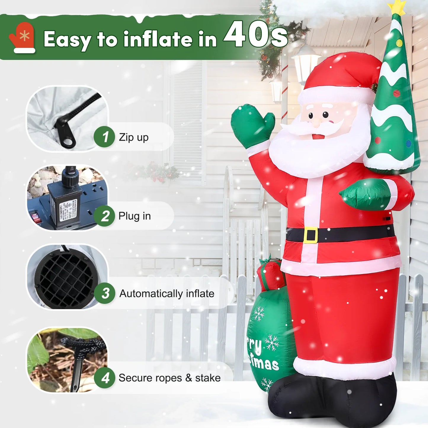 8FT Christmas Inflatable Outdoor Decoration, Santa Christmas Inflatable with Build-In Leds for Xmas Party Outdoor Yard Garden Lawn Winter Decor