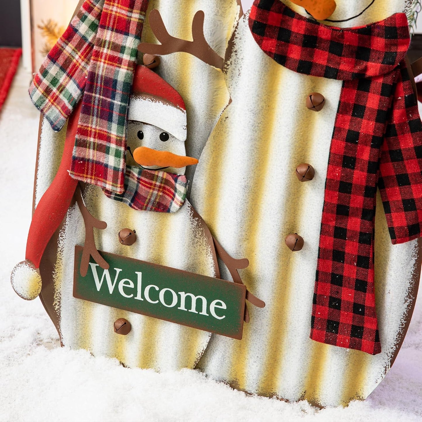 30" H Metal Christmas Snowman Family Yard Stake, Holiday Decorations Outdoor Standing Hanging Display, Xmas Holiday Wall Ornament for Lawn Outdoor Holiday Decoration