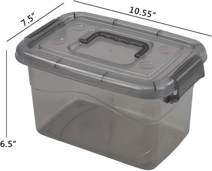 6 Pack Plastic Storage Bin with Handle, 5 Quart Small Latching Boxes, Clear Grey