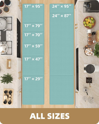 anti Fatigue Cushion Padded Kitchen Mat for Floor - 17X29+17X59,Easy Clean, Waterproof & Oil Proof, anti Slip, Foam Rubber Runner Rug for Front Sink Comfort Standing, Teal Set of 2