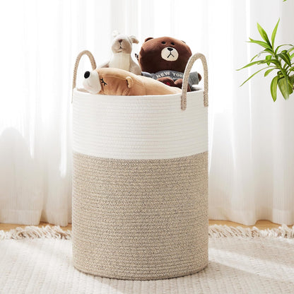 Cotton Rope Laundry Basket by , 58L Woven Collapsible Laundry Hamper, Clothes Hamper with Reinforced Handles in the Laundry Room, Bedroom, Bathroom, Brown