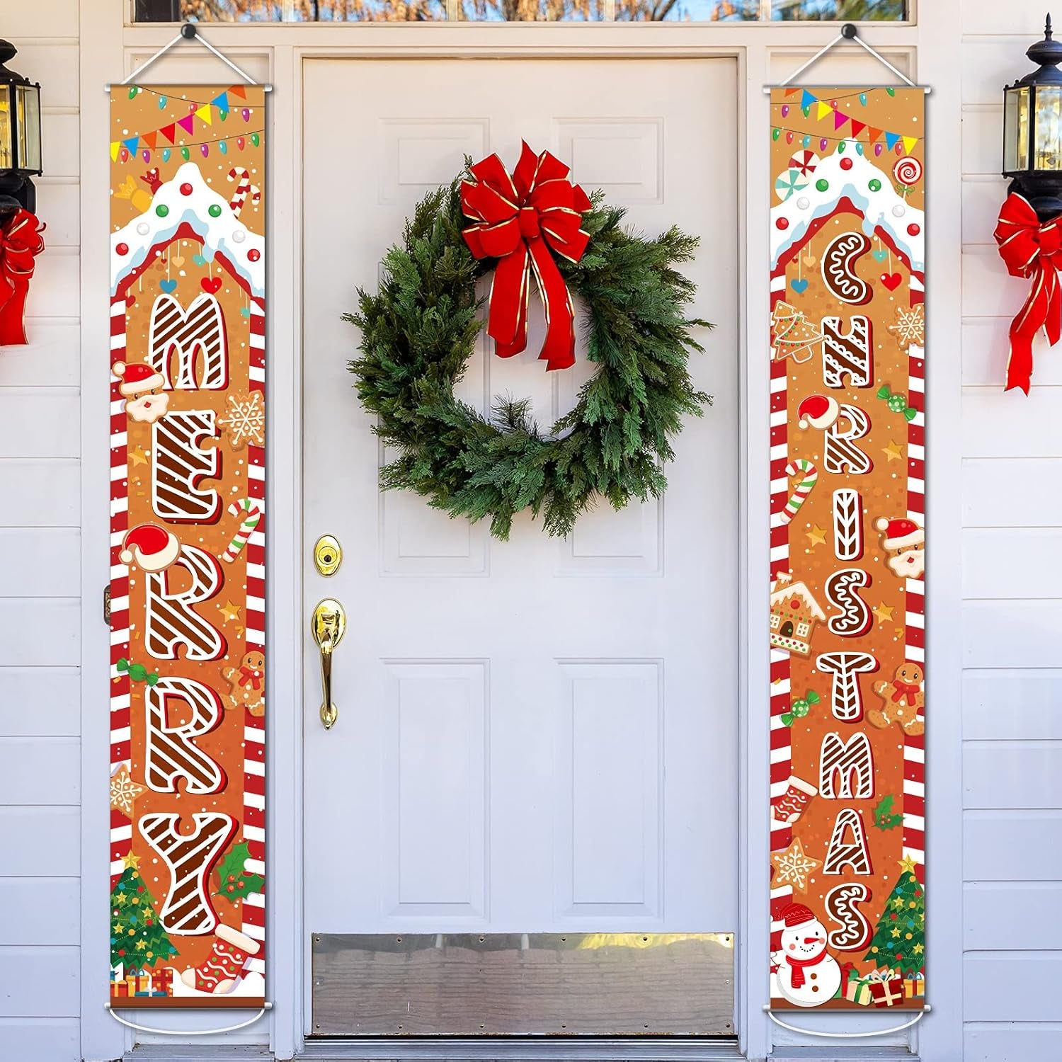 Gingerbread Christmas Decorations Christmas Porch Sign Outdoor Door Banner Holiday Gingerbread Party Favor Supplies, 71’’ X 43’’