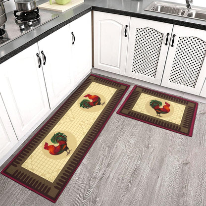 Rooster Kitchen Rug Rooster Rugs Set of 2 Kitchen Rug with Rooster Non-Slip Kitchen Rugs and Mats Floor Mat Doormat Runner Rug for Kitchen, Laundry, Living Room, Front Door