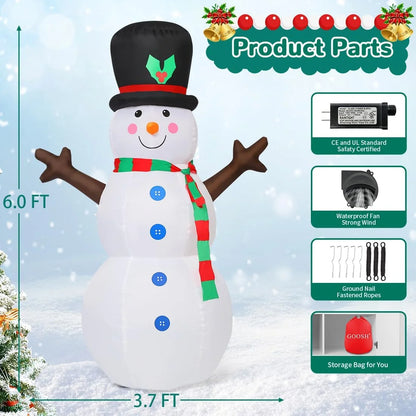 Christmas Inflatables 6 FT Blow up Snowman Inflatables, Snowman Blowups Inflatable Snowman with LED Lights, Outdoor Christmas Inflatable Clearance Snowman Inflatable for Xmas Holiday Party