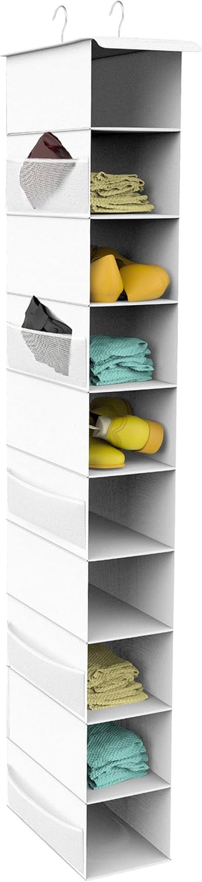 Hanging Shoe Organizer, 10-Shelf Closet Organizer with 6 Mesh Side Pockets