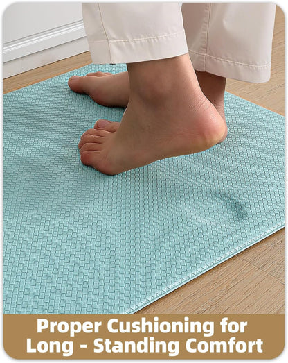 anti Fatigue Cushion Padded Kitchen Mat for Floor - 17X29+17X59,Easy Clean, Waterproof & Oil Proof, anti Slip, Foam Rubber Runner Rug for Front Sink Comfort Standing, Teal Set of 2