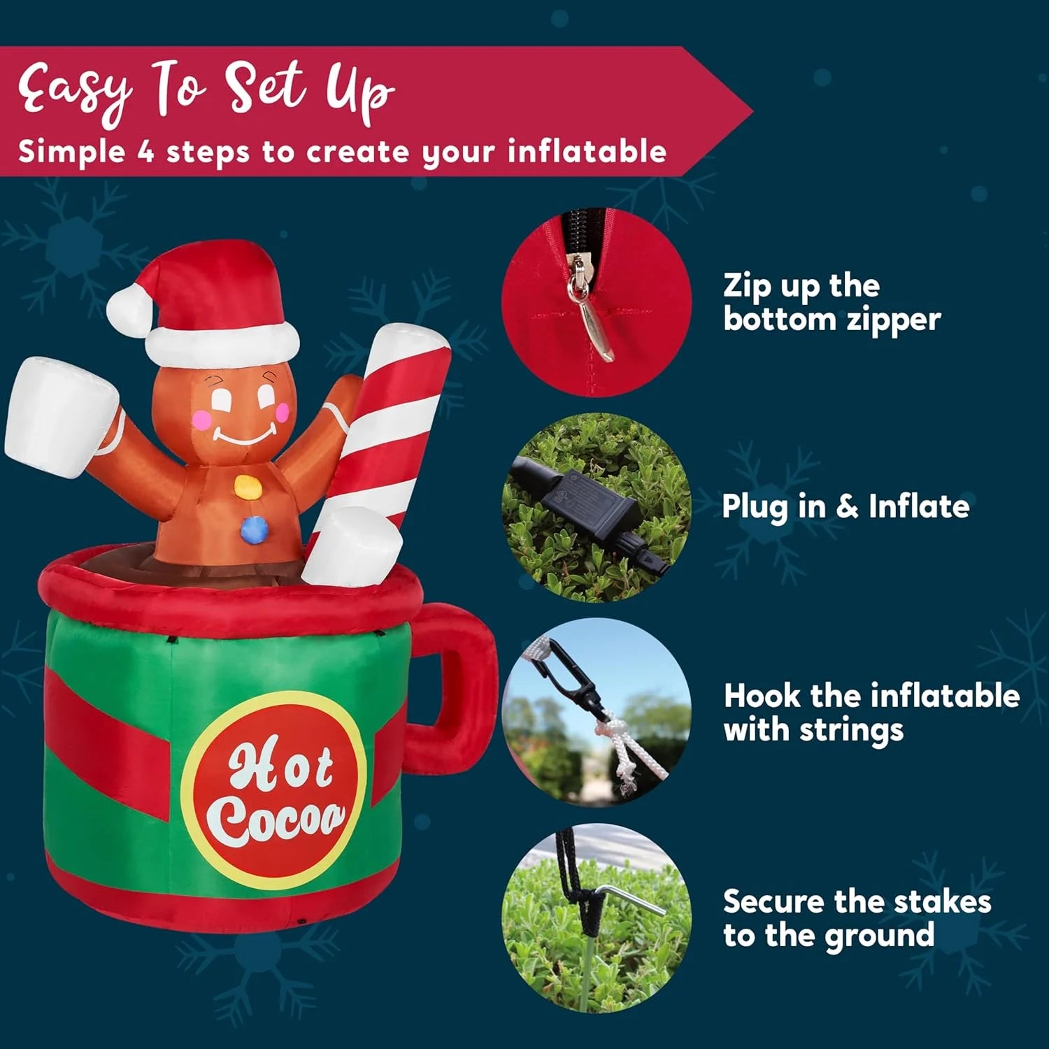 6 Ft Christmas Inflatables Gingerbread Outdoor Decorations,Gingerbread Man in Hot Cocoa Mug Blow Ups with Built-In Leds for Holiday Party Garden Lawn Yard Decor