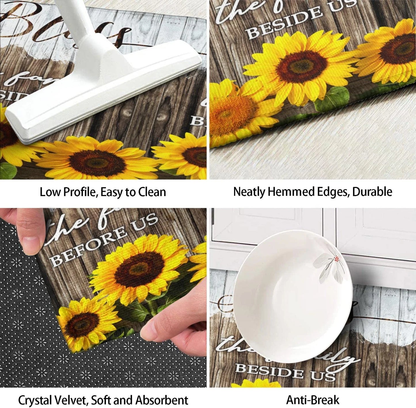 Sunflower Kitchen Rugs Sets of 2 Sunflower Kitchen Mat Washable Non-Slip Kitchen Floor Mats for in Front of Sink Sunflower Kitchen Decor