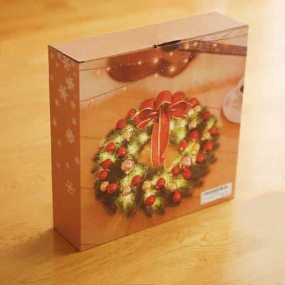 Christmas Wreath 16 Inches with Metal Hanger and Timer, Lighted Front Door Wreath Battery Operated