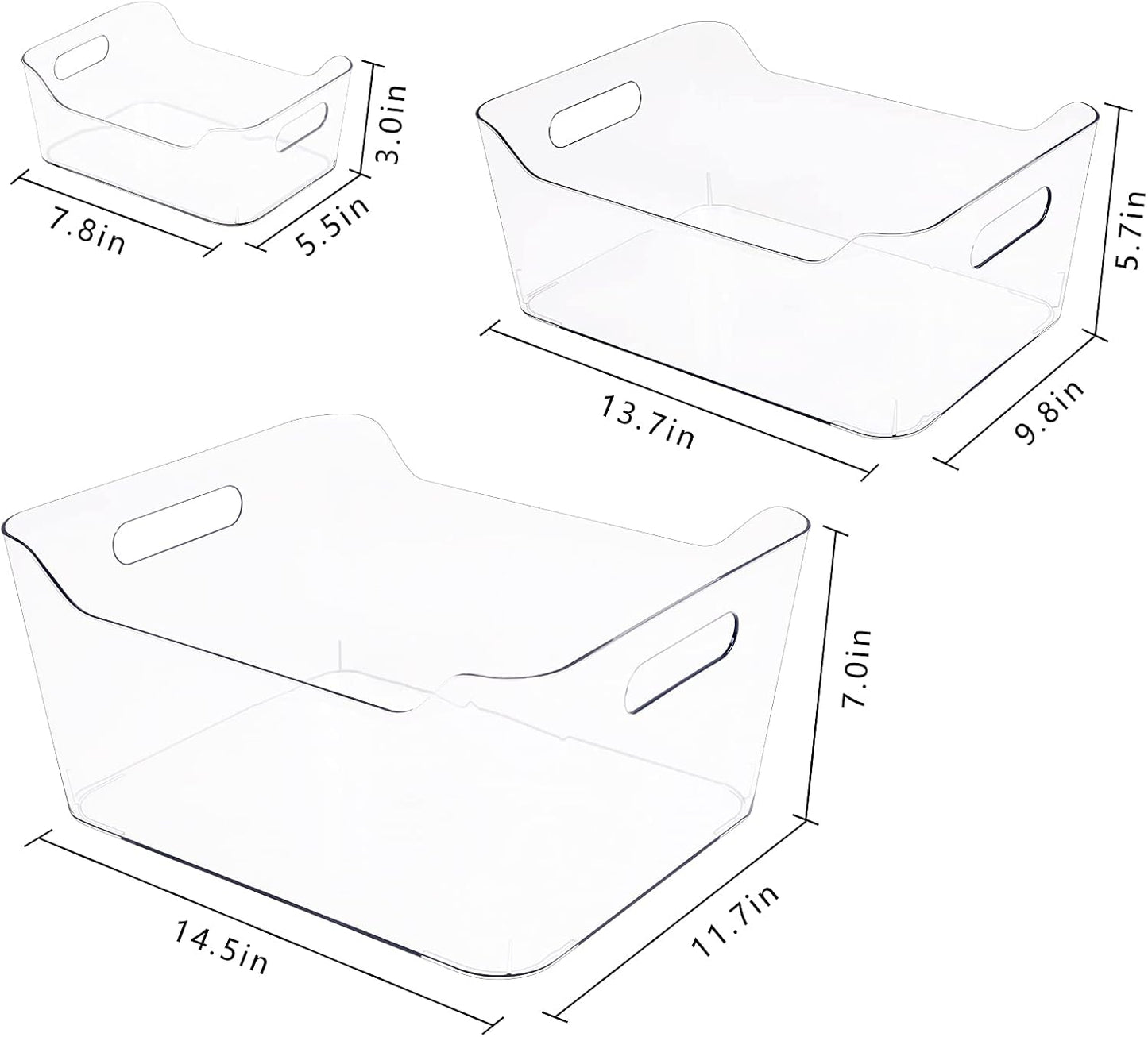 Set of 11 Transparent Plastic Refrigerator Organizer Bins with Handles - Pantry, Freezer, Cabinet Organization