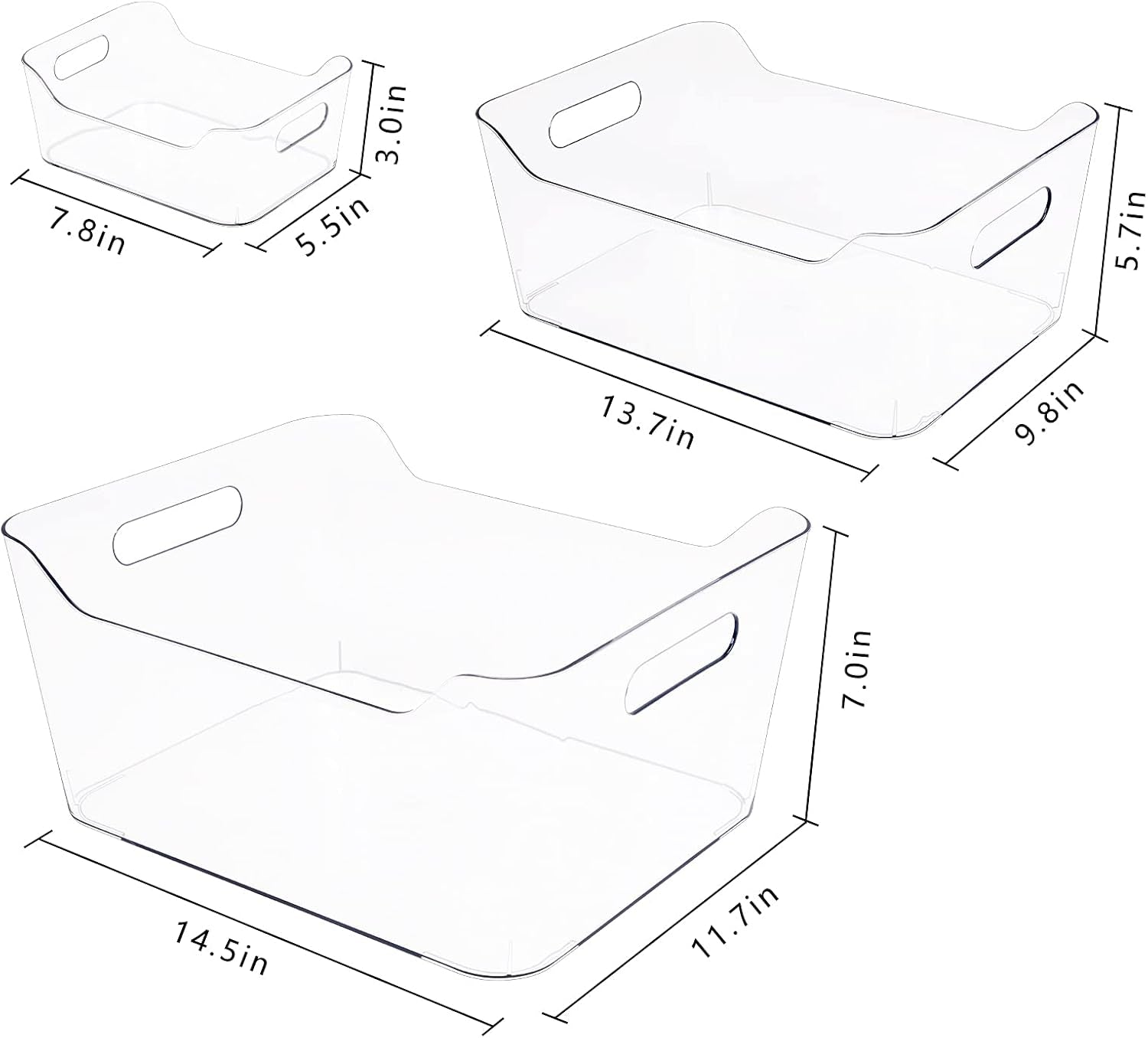 Set of 11 Transparent Plastic Refrigerator Organizer Bins with Handles - Pantry, Freezer, Cabinet Organization