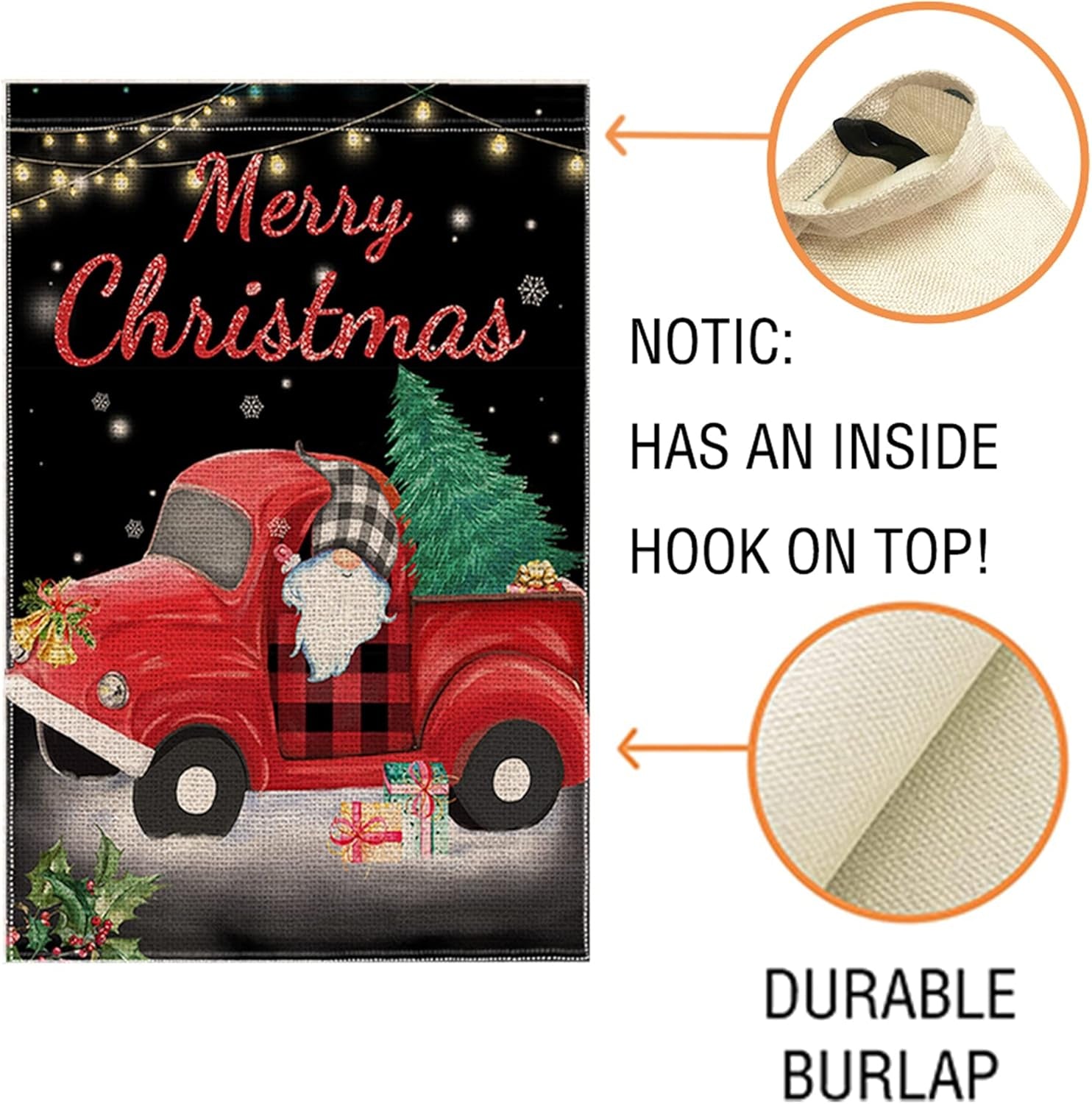 Christmas Garden Flag, Large Christmas Flag 28X40 Double Sided with Red Truck Gnome for Yard outside Outdoor Decor