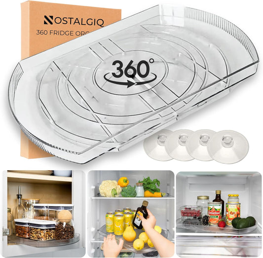 360° Rotating Lazy Susan for Refrigerator| Rectangular Fridge Organizer | Cabinet, Pantry, Refrigerator Organizers and Storage | Effortlessly Refrigerator Organizing Solution (16.5 X 11In)