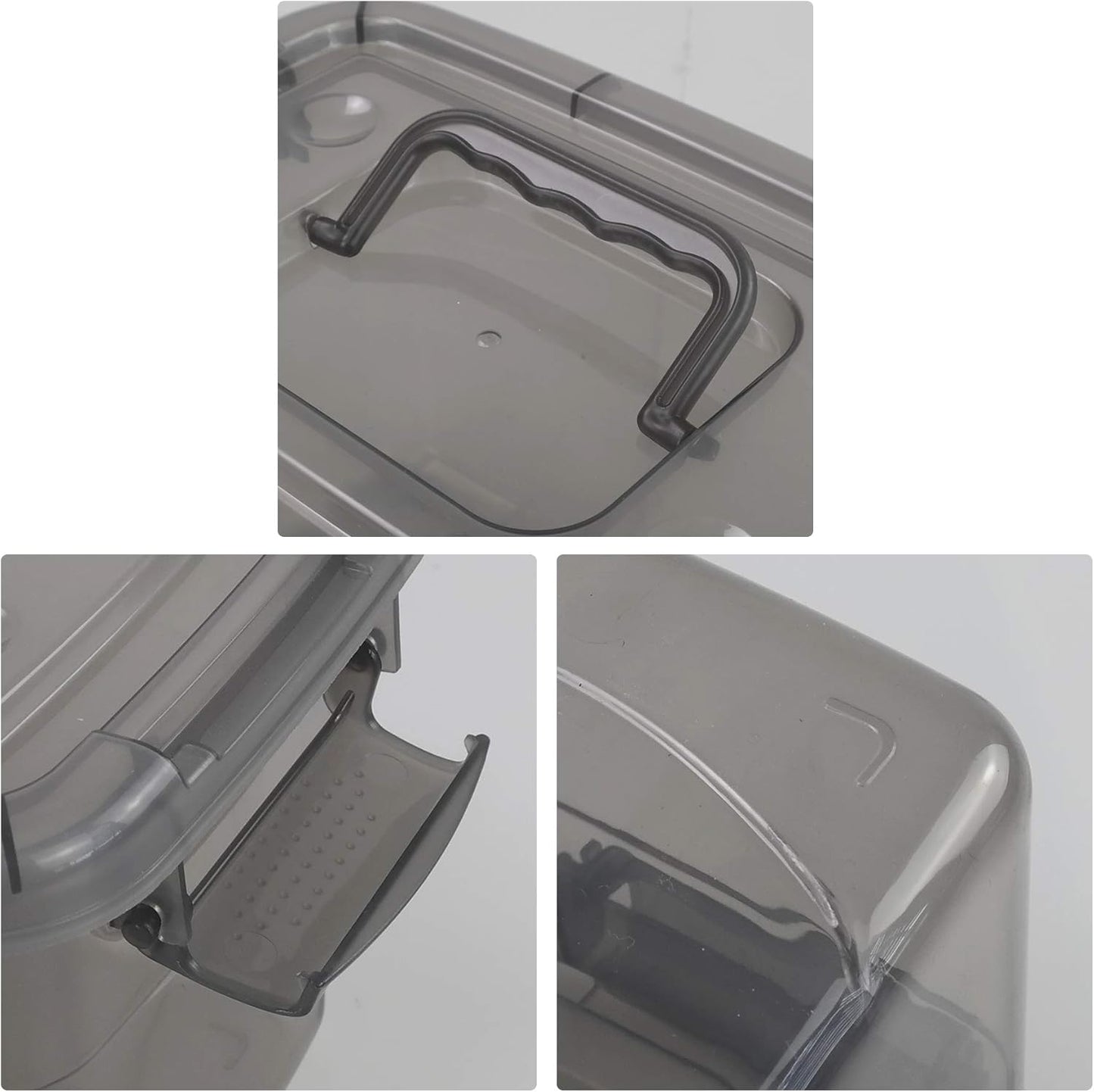 6 Pack Plastic Storage Bin with Handle, 5 Quart Small Latching Boxes, Clear Grey