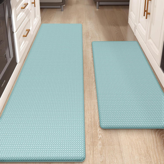 anti Fatigue Cushion Padded Kitchen Mat for Floor - 17X29+17X59,Easy Clean, Waterproof & Oil Proof, anti Slip, Foam Rubber Runner Rug for Front Sink Comfort Standing, Teal Set of 2
