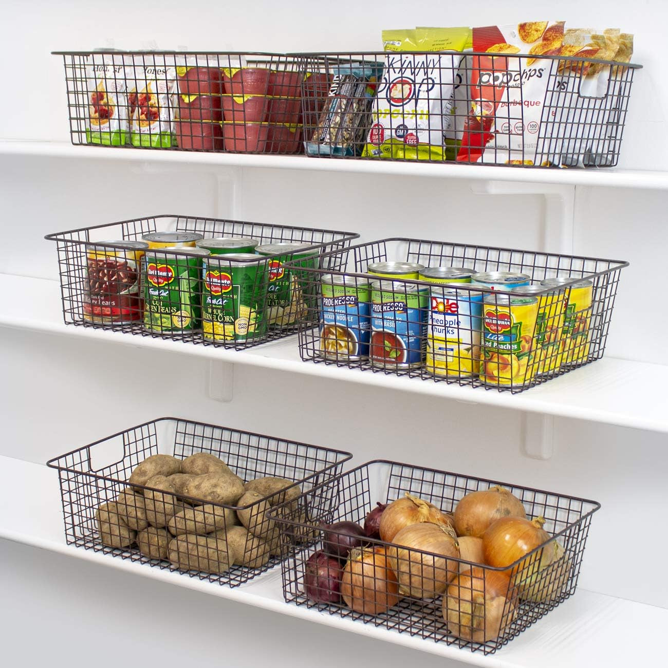 Metal Wire Baskets Storage Bin Organizer for Food Pantry, Freezer, Kitchen, Laundry Room, Basket Organizers for Home, Bathroom, Closet Organization, Iron Metal