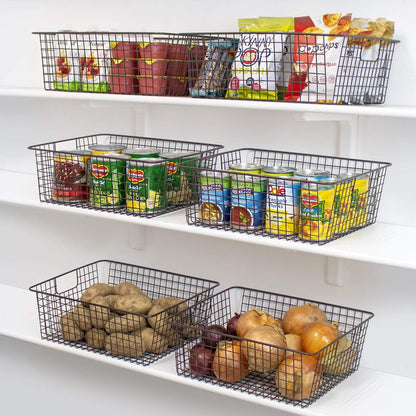 Metal Wire Baskets Storage Bin Organizer for Food Pantry, Freezer, Kitchen, Laundry Room, Basket Organizers for Home, Bathroom, Closet Organization, Iron Metal
