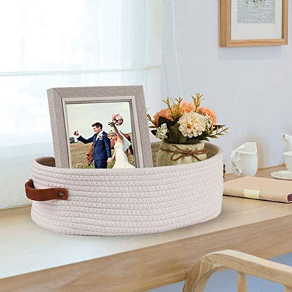 Woven Storage Basket for Toilet Tank Top,Farmhouse Home Decor Organizing Baskets for Bathroom,Table and Counter 13"X5.9"X4" White