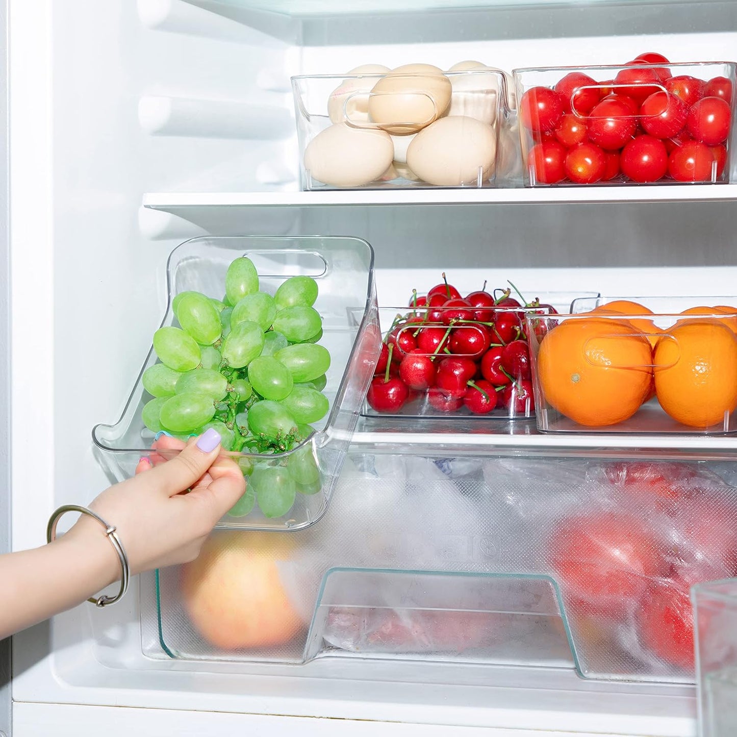 Set of 11 Transparent Plastic Refrigerator Organizer Bins with Handles - Pantry, Freezer, Cabinet Organization