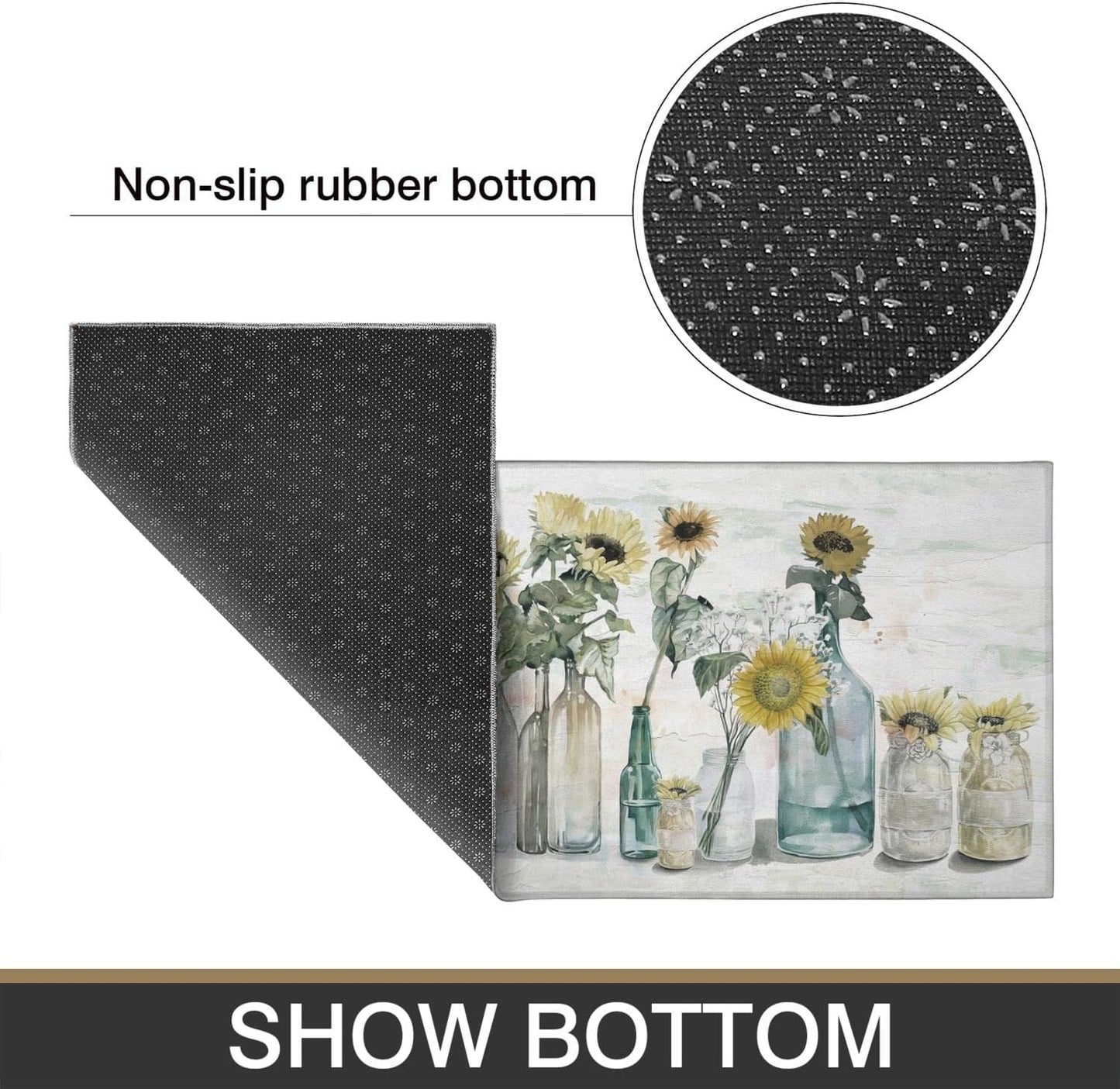 Sunflower Farmhouse Kitchen Rugs Set of 2,Colorful Spring Summer Flowers Kitchen Rugs and Mats Non Skid Washable,Farmhouse Kitchen Runner Rugs with Rubber Backing (17"X48"+17"X30")