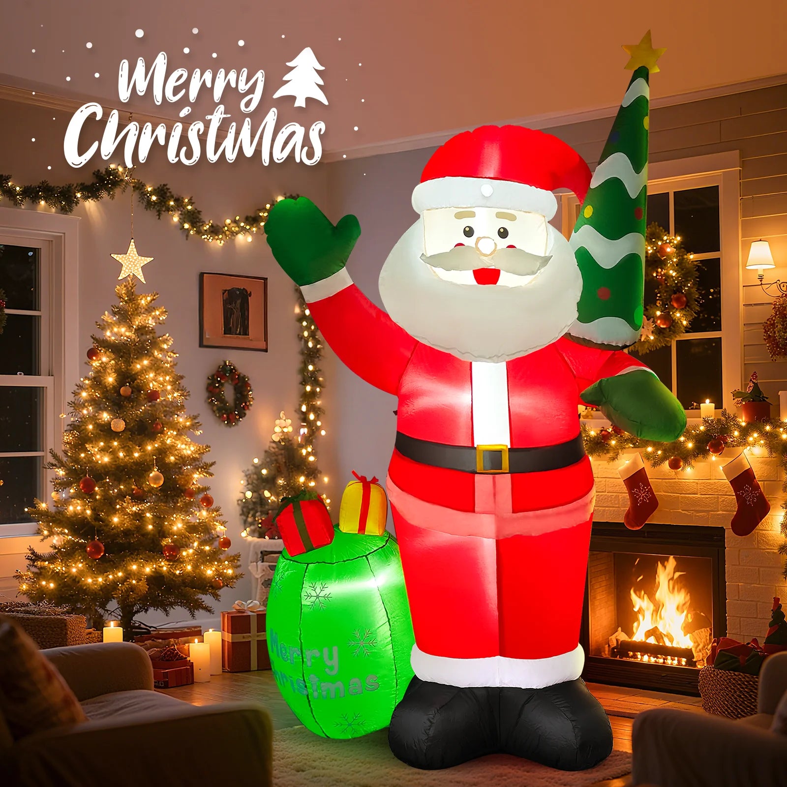 8FT Christmas Inflatable Outdoor Decoration, Santa Christmas Inflatable with Build-In Leds for Xmas Party Outdoor Yard Garden Lawn Winter Decor