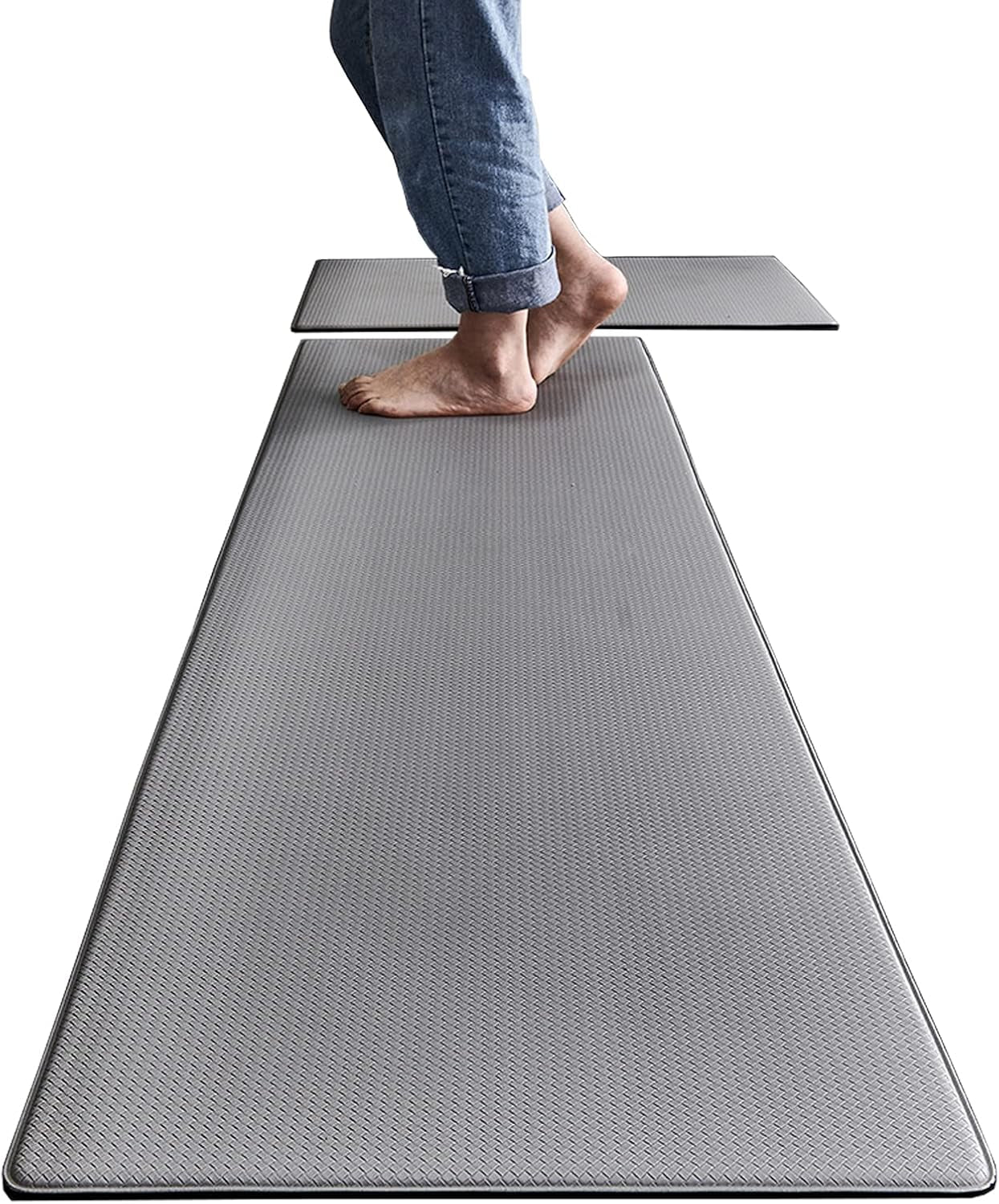 Anti Fatigue Mats for Kitchen Floor,Waterproof & Non-Slip Kitchen Rugs, anti Fatigue Floor Mats for Home,Office,Laundry,Sink,Kitchen Mat Cushioned anti Fatigue Set of 2 Grey 17.5" X 29.5"+17.5" X 59"