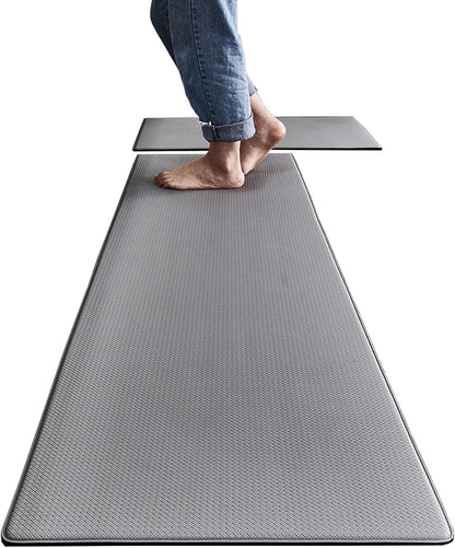Anti Fatigue Mats for Kitchen Floor,Waterproof & Non-Slip Kitchen Rugs, anti Fatigue Floor Mats for Home,Office,Laundry,Sink,Kitchen Mat Cushioned anti Fatigue Set of 2 Grey 17.5" X 29.5"+17.5" X 59"