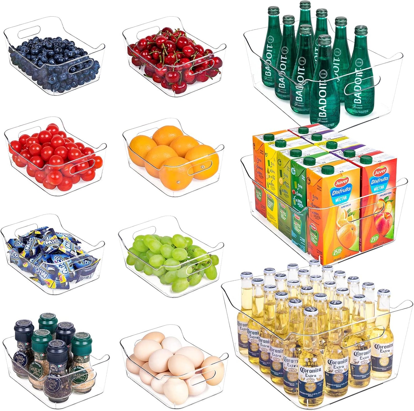 Set of 11 Transparent Plastic Refrigerator Organizer Bins with Handles - Pantry, Freezer, Cabinet Organization