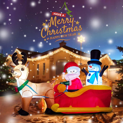 6.5 Ft Long Christmas Inflatables Outdoor Decorations, Inflatable Santa Claus on Sleigh with Reindeer and Snowman Christmas Blow up Built-In LED Lights for Yard Party Outdoor Holiday Decoration