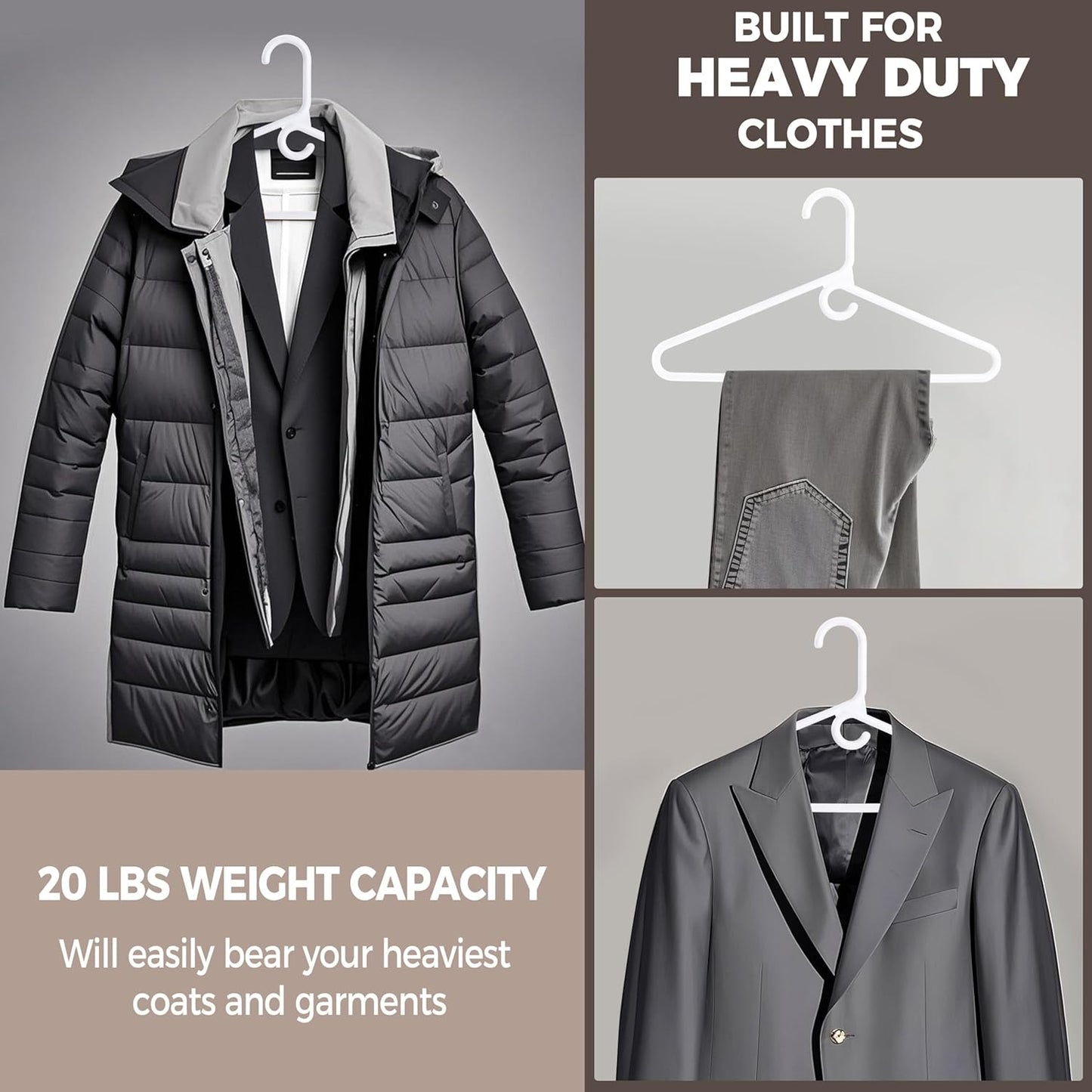 Quality White Plastic Hangers 30 Pack - Super Heavy Duty Multipack for Clothes - Thick Strong Standard Closet Clothing Hangers with Hook for Scarves and Belts-17 for Coats (White, 30)