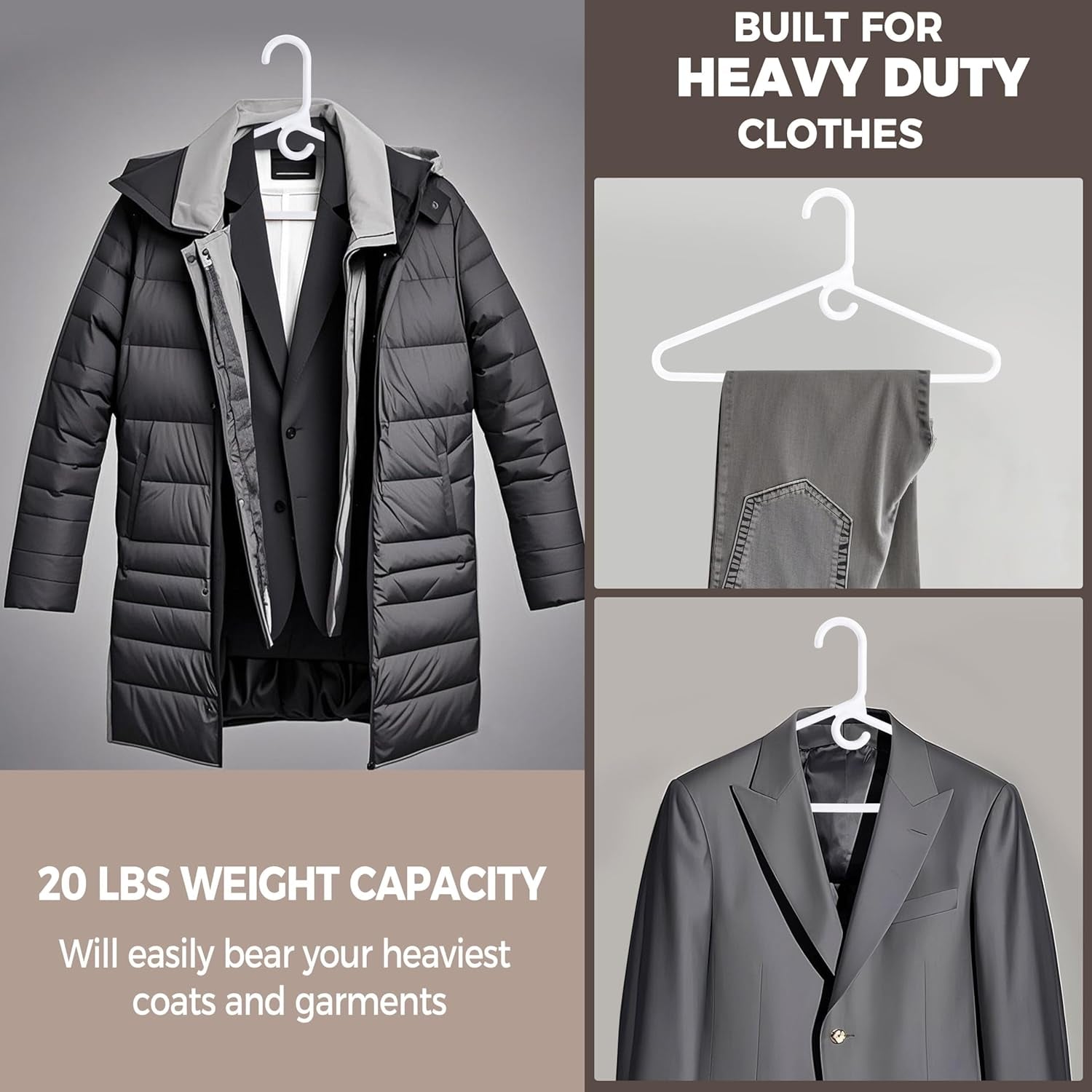 Quality White Plastic Hangers 30 Pack - Super Heavy Duty Multipack for Clothes - Thick Strong Standard Closet Clothing Hangers with Hook for Scarves and Belts-17 for Coats (White, 30)