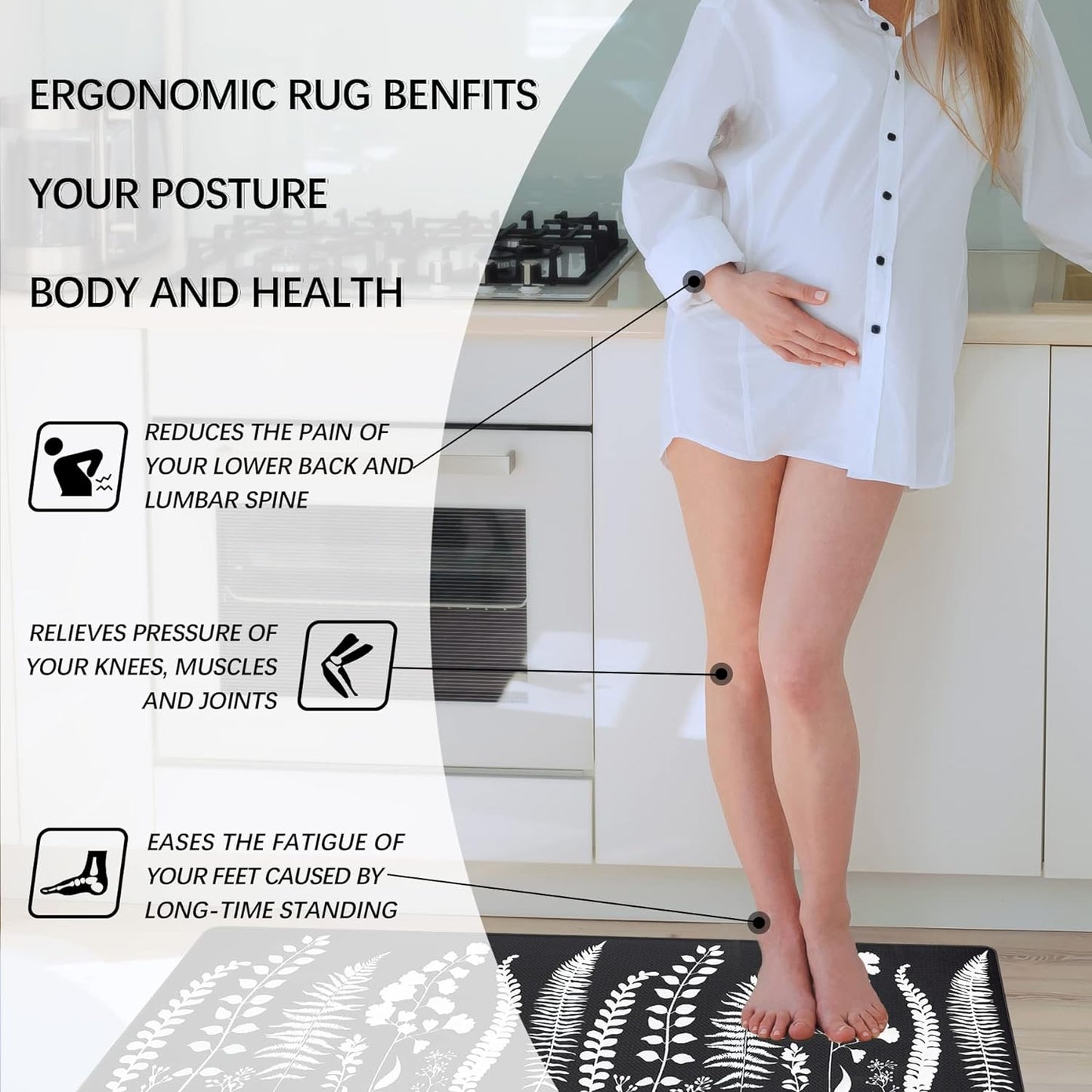 Kitchen Mats for Floor Kitchen Rugs Set Waterproof Cushioned anti Fatigue Non Slip Kitchen Mat Kitchen Sink Mats for Floor, Laundry, Bathroom, Office，17"X47"+17"X29", Black and White