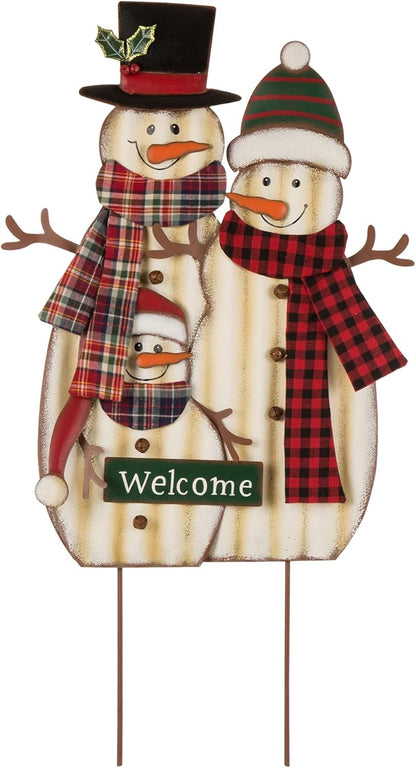 30" H Metal Christmas Snowman Family Yard Stake, Holiday Decorations Outdoor Standing Hanging Display, Xmas Holiday Wall Ornament for Lawn Outdoor Holiday Decoration