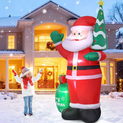 8FT Christmas Inflatable Outdoor Decoration, Santa Christmas Inflatable with Build-In Leds for Xmas Party Outdoor Yard Garden Lawn Winter Decor