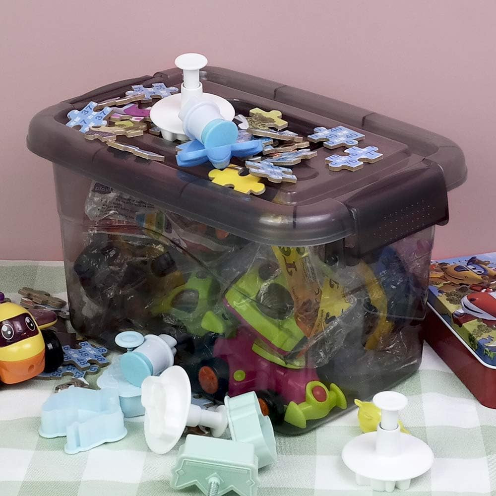 6 Pack Plastic Storage Bin with Handle, 5 Quart Small Latching Boxes, Clear Grey