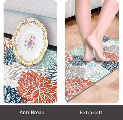 Dahlia Kitchen Rugs and Mats Set of 2, anti Fatigue Floor Mat, Waterproof PVC Leather Non Slip Kitchen Floor Mats,Comfort Doormat Standing Running Mats Area Rugs Carpet Decor for Kitchen