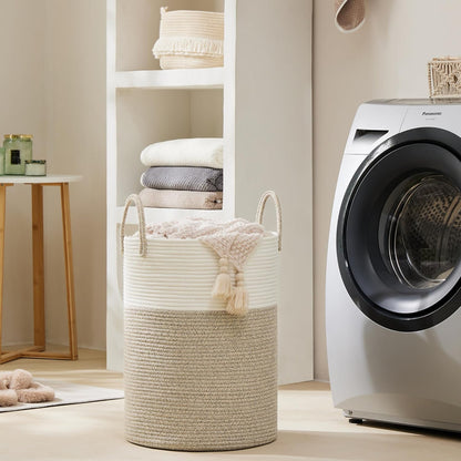 Cotton Rope Laundry Basket by , 58L Woven Collapsible Laundry Hamper, Clothes Hamper with Reinforced Handles in the Laundry Room, Bedroom, Bathroom, Brown