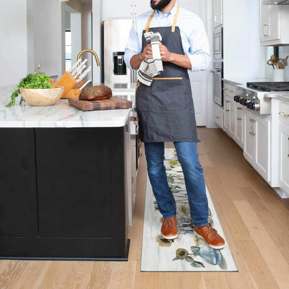 Sunflower Farmhouse Kitchen Rugs Set of 2,Colorful Spring Summer Flowers Kitchen Rugs and Mats Non Skid Washable,Farmhouse Kitchen Runner Rugs with Rubber Backing (17"X48"+17"X30")