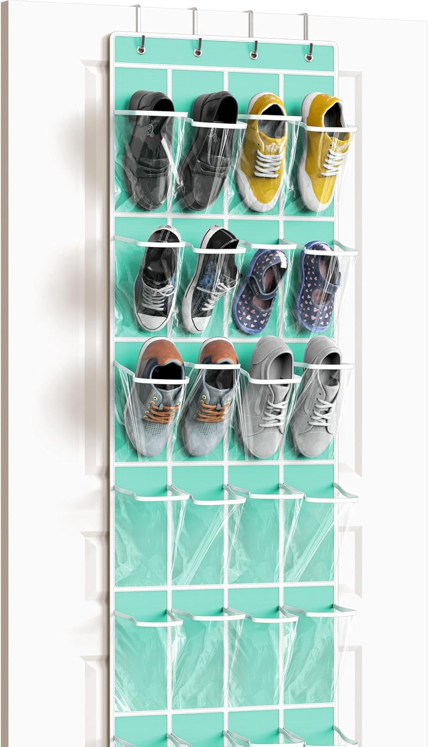 24 Pockets - Crystal Clear over the Door Hanging Shoe Organizer, Turquoise (64'' X 19'')