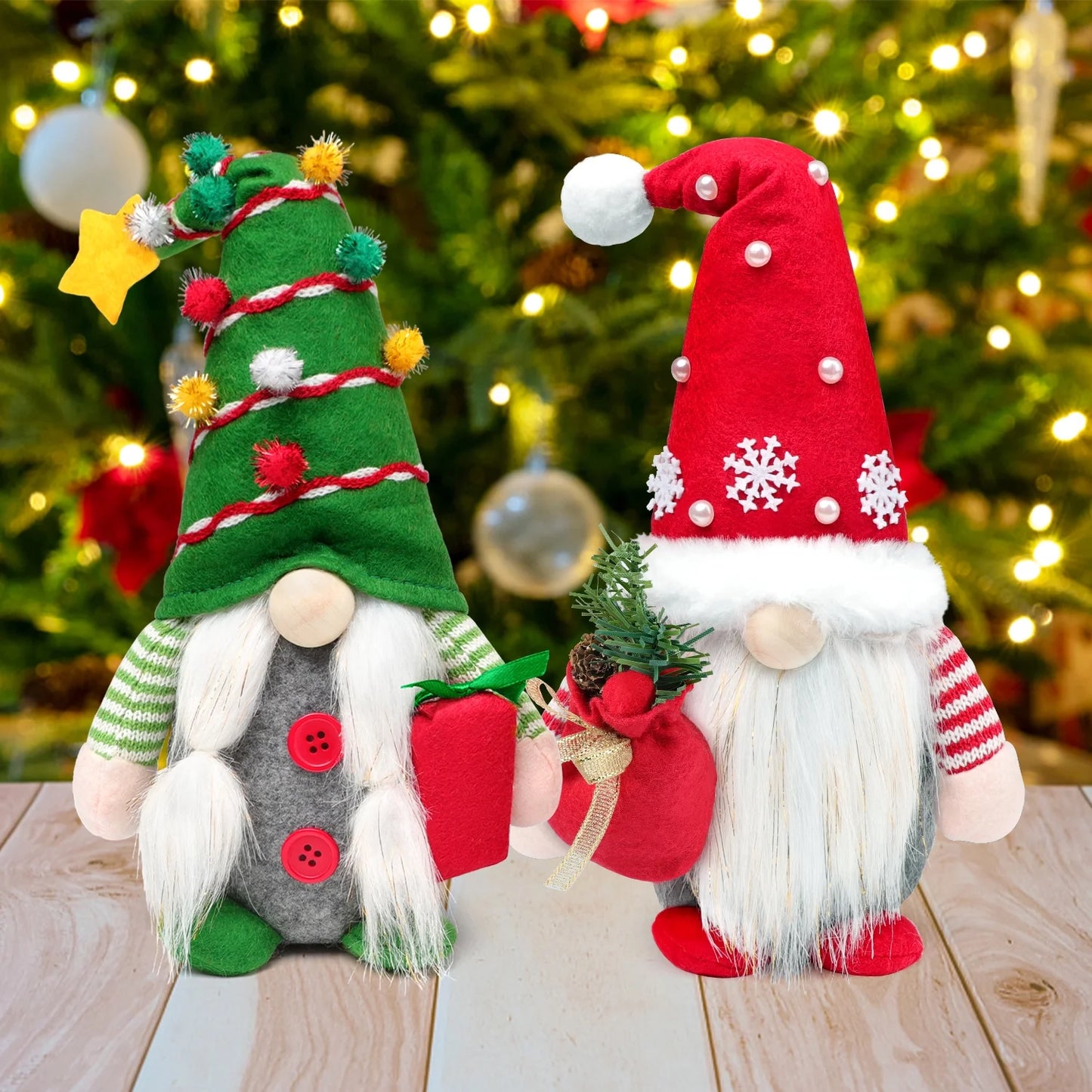 2Pc Christmas Gnomes Plush Decorations - Christmas Ornaments - Swedish Tomte Handmade Gnome Gift, Holiday Home Decor 12.2 Inch