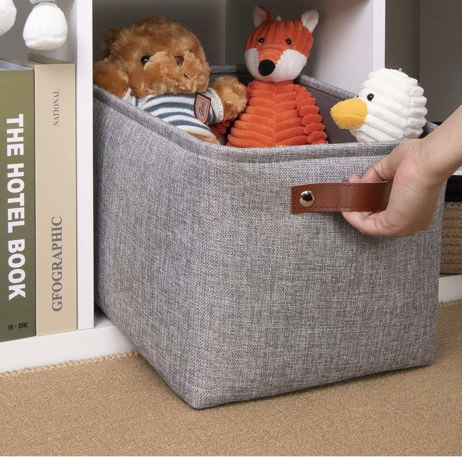 Fabric Storage Basket for Shelves/Closets, Collapsible Rectangle Basket for Organizing Clothes, Toys, Towels, Books, Laundry, Nursery, Dog Toy Basket Empty (Gray)