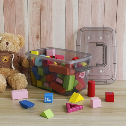 6 Pack Plastic Storage Bin with Handle, 5 Quart Small Latching Boxes, Clear Grey