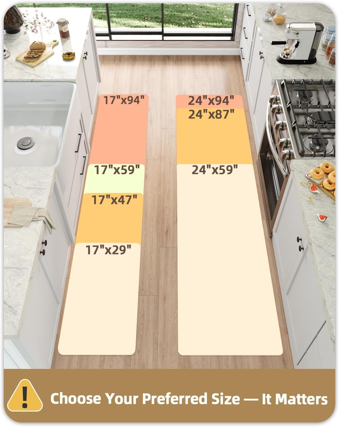 anti Fatigue Cushion Padded Kitchen Mat for Floor - 17X29+17X59,Easy Clean, Waterproof & Oil Proof, anti Slip, Foam Rubber Runner Rug for Front Sink Comfort Standing, Grey Set of 2