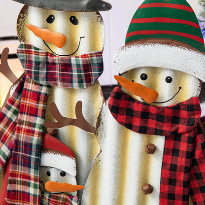 30" H Metal Christmas Snowman Family Yard Stake, Holiday Decorations Outdoor Standing Hanging Display, Xmas Holiday Wall Ornament for Lawn Outdoor Holiday Decoration