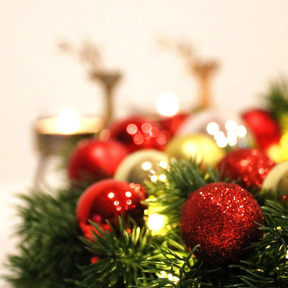 Christmas Wreath 16 Inches with Metal Hanger and Timer, Lighted Front Door Wreath Battery Operated