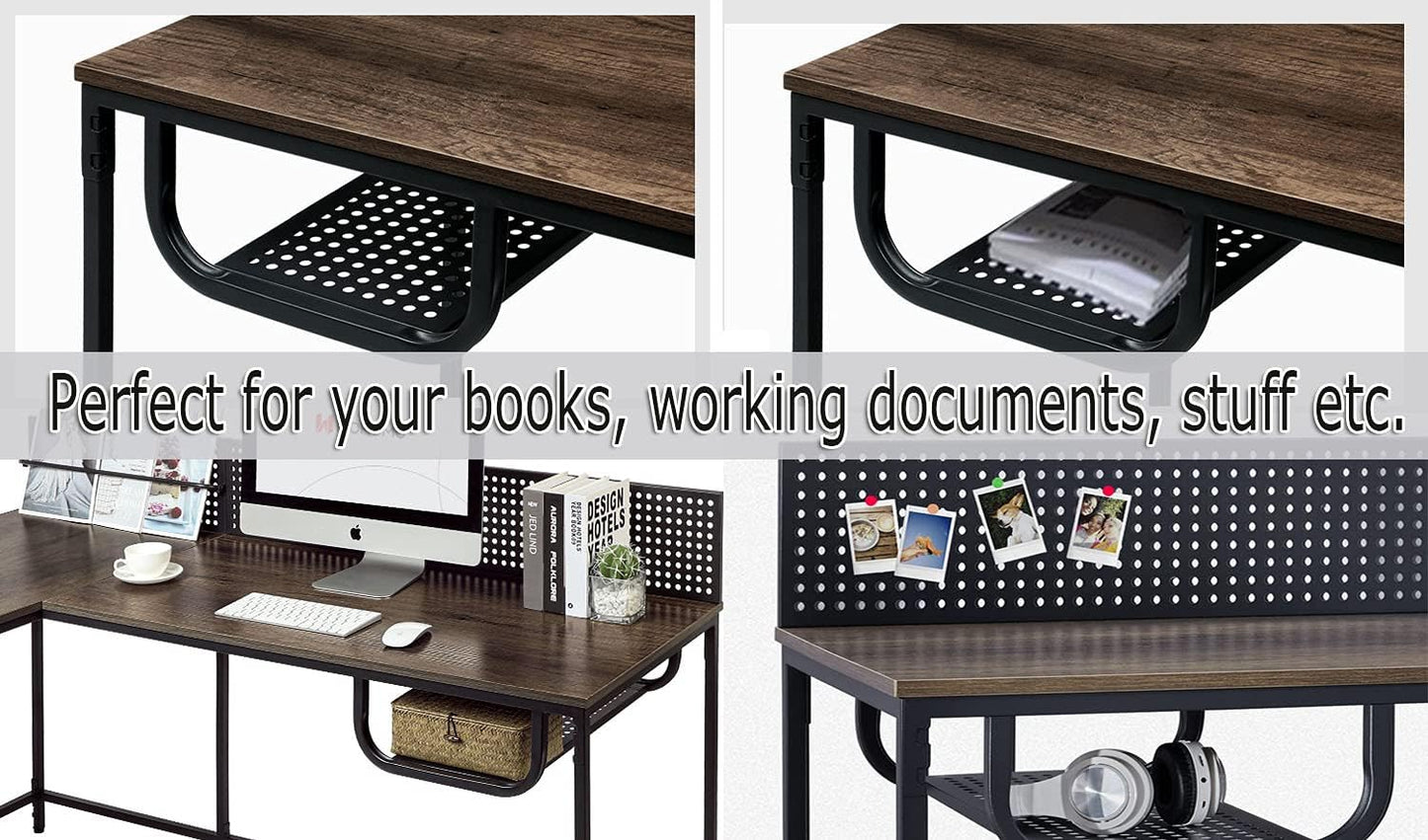 L Shaped Desk 65 Inch No Screw Quick Lock Computer Desk with Storage Basket Gaming Corner Writing Workstation Table with Shelf for Home Office Easy to Assemble, Walnut